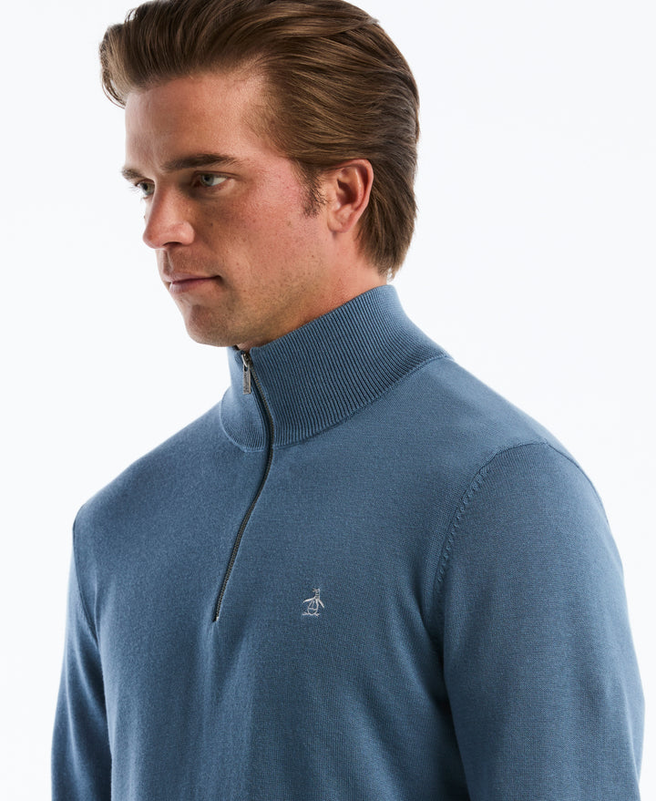 1/4 Zip Cotton Jersey Sweater (Copen Blue) 