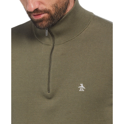 1/4 Zip Cotton Jersey Sweater (Dusty Olive) 