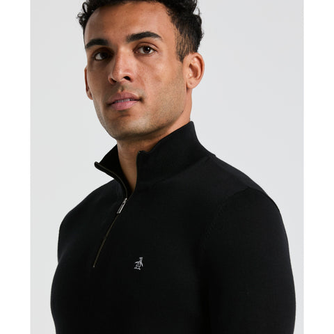 1/4 Zip Cotton Jersey Sweater (True Black) 