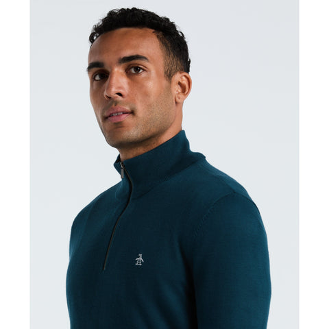 1/4 Zip Cotton Jersey Sweater (Reflecting Pond) 