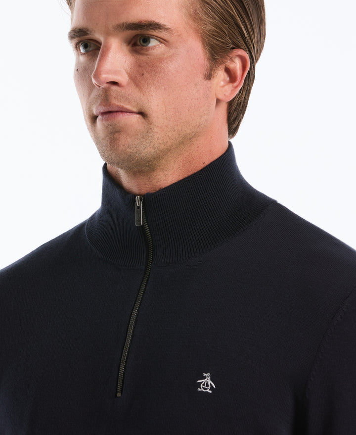 1/4 Zip Cotton Jersey Sweater (Dark Sapphire) 