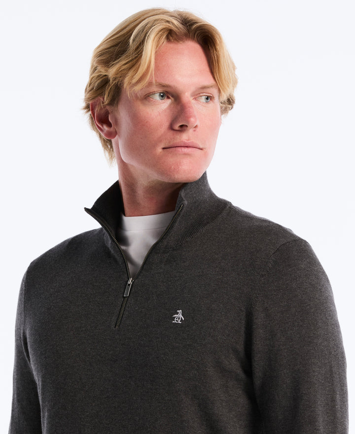 1/4 Zip Cotton Jersey Sweater (Dk Charcoal Heather) 