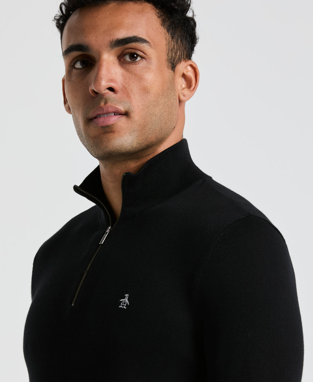 1/4 Zip Cotton Jersey Sweater (True Black) 
