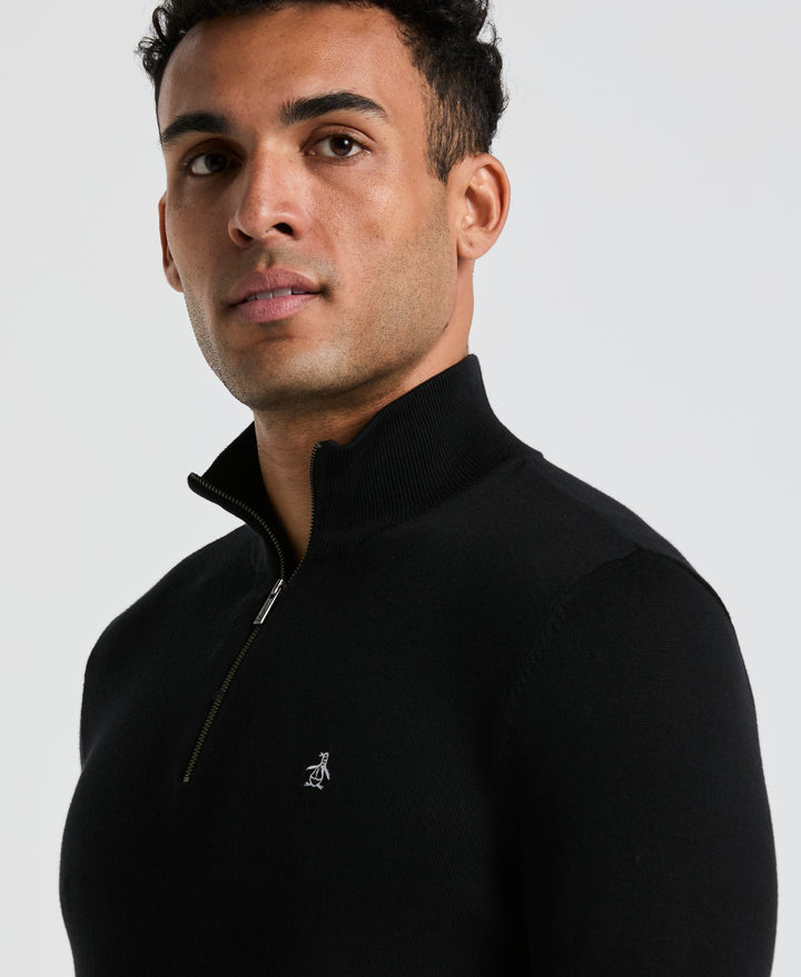 1/4 Zip Cotton Jersey Sweater (True Black) 