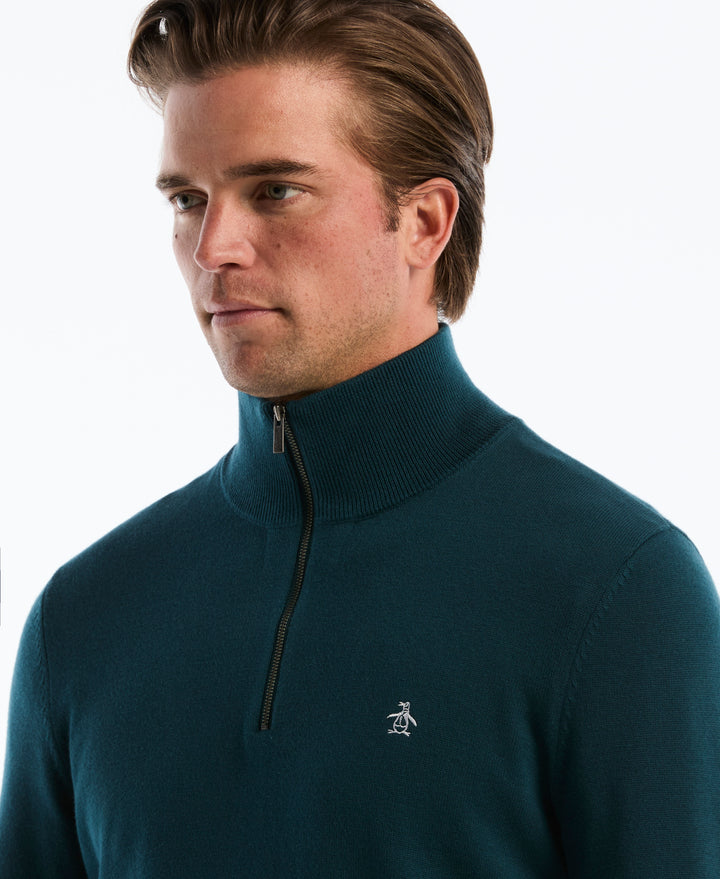1/4 Zip Cotton Jersey Sweater (Reflecting Pond) 