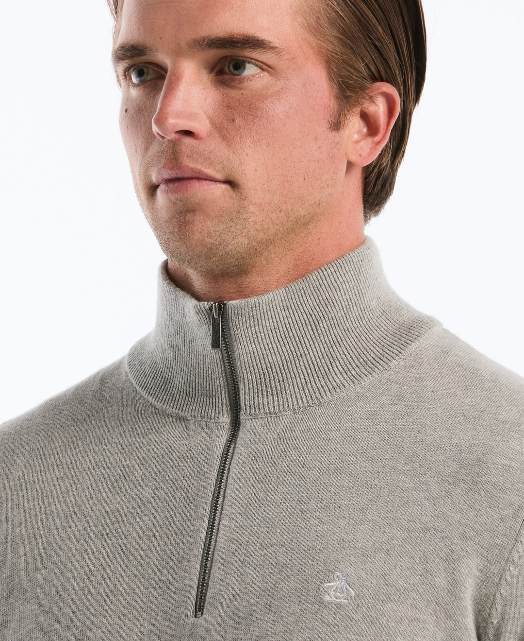 1/4 Zip Cotton Jersey Sweater (Rain Heather) 