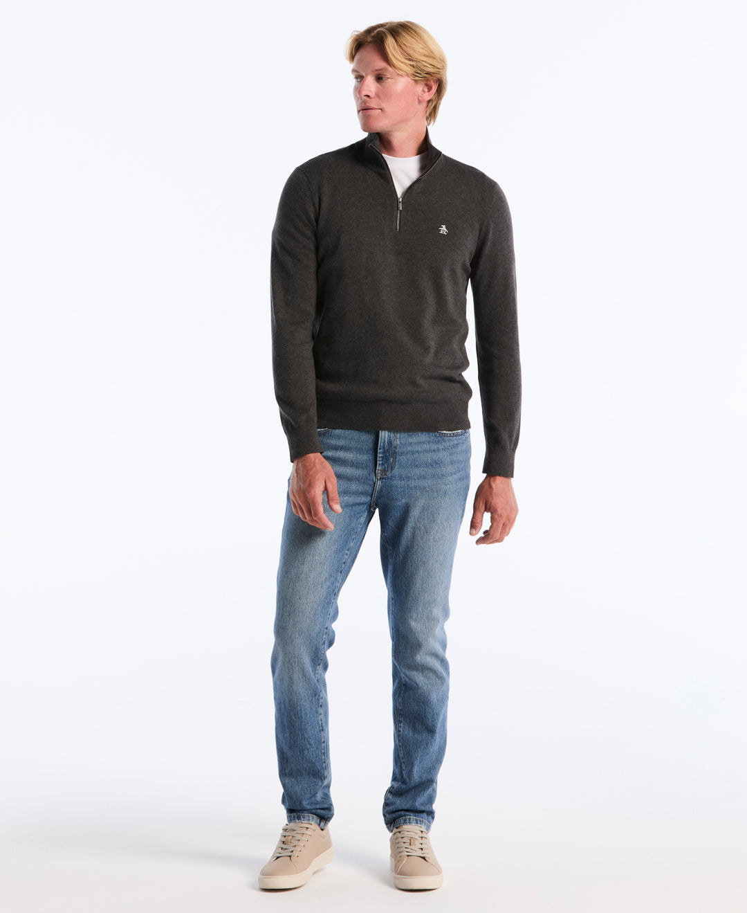 1/4 Zip Cotton Jersey Sweater (Dk Charcoal Heather) 