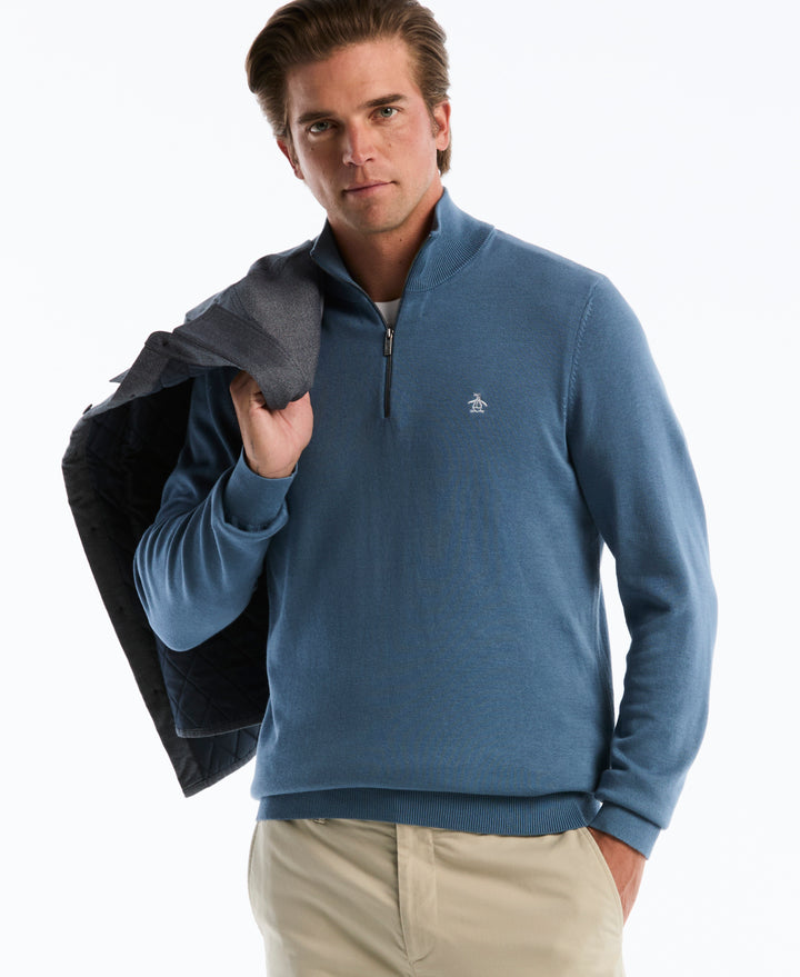 1/4 Zip Cotton Jersey Sweater (Copen Blue) 