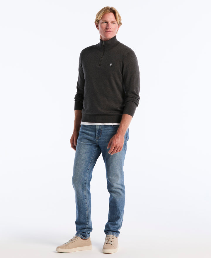 1/4 Zip Cotton Jersey Sweater (Dk Charcoal Heather) 