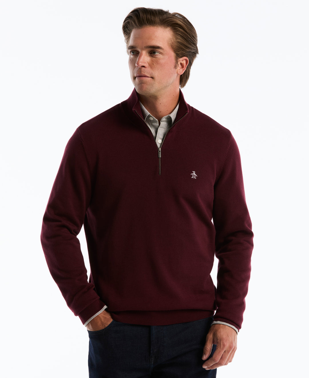 1/4 Zip Cotton Jersey Sweater (Port Royale) 