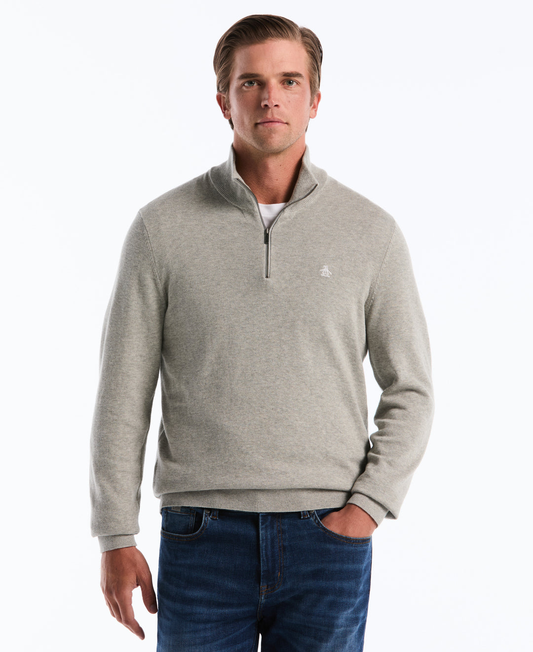 1/4 Zip Cotton Jersey Sweater (Rain Heather) 