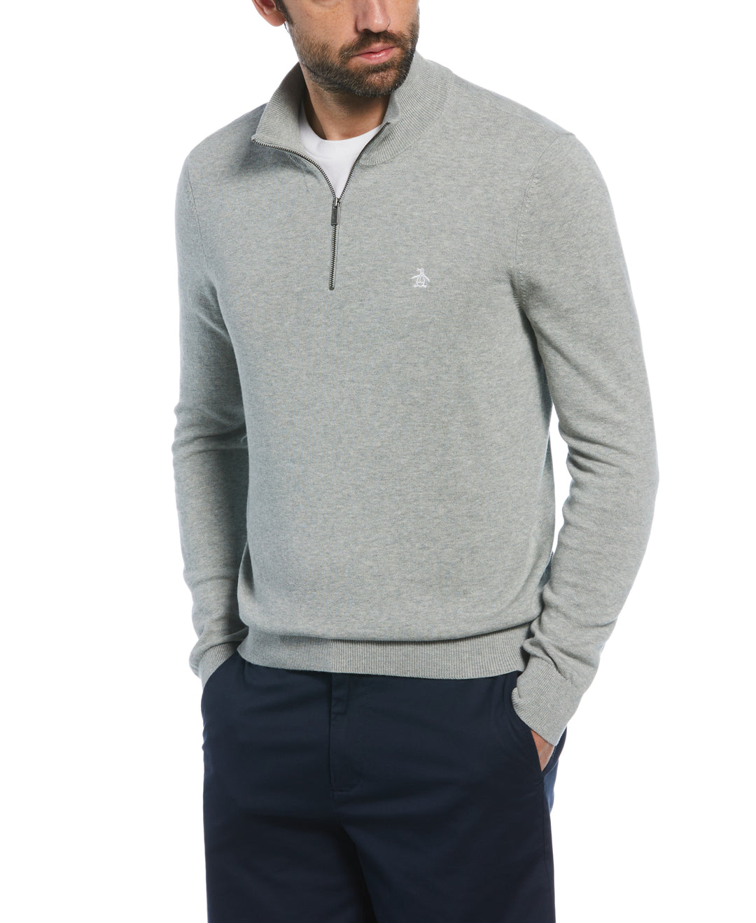 1/4 Zip Cotton Jersey Sweater (Rain Heather) 