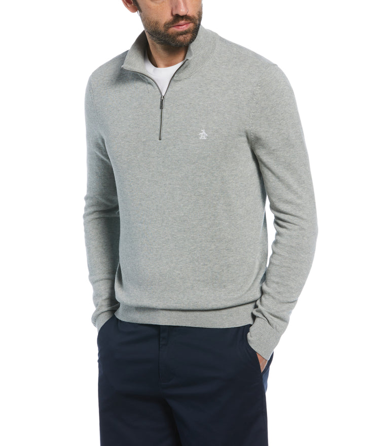 1/4 Zip Cotton Jersey Sweater (Rain Heather) 