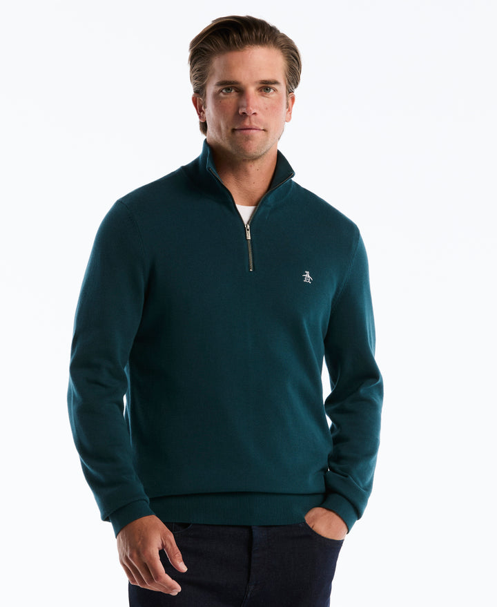 1/4 Zip Cotton Jersey Sweater (Reflecting Pond) 