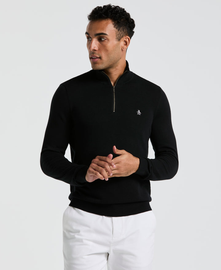 1/4 Zip Cotton Jersey Sweater (True Black) 