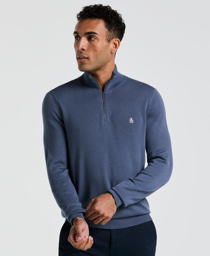 1/4 Zip Cotton Jersey Sweater (Vintage Indigo) 