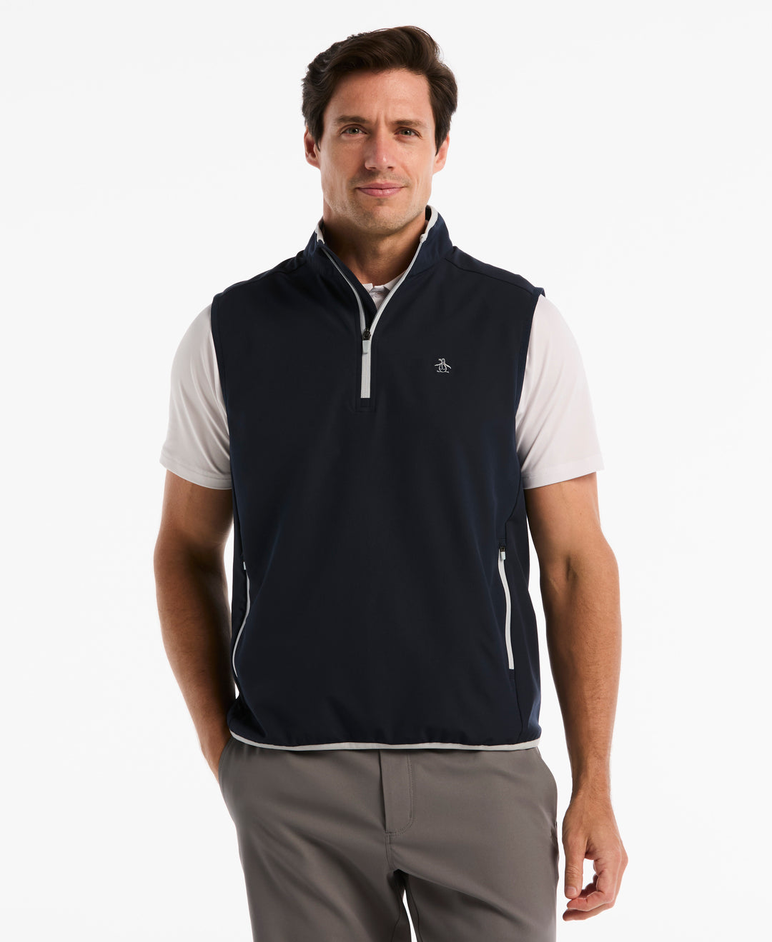 Quarter Zip Lightweight Wind Vest-Outerwear-Black Iris-XS-Original Penguin