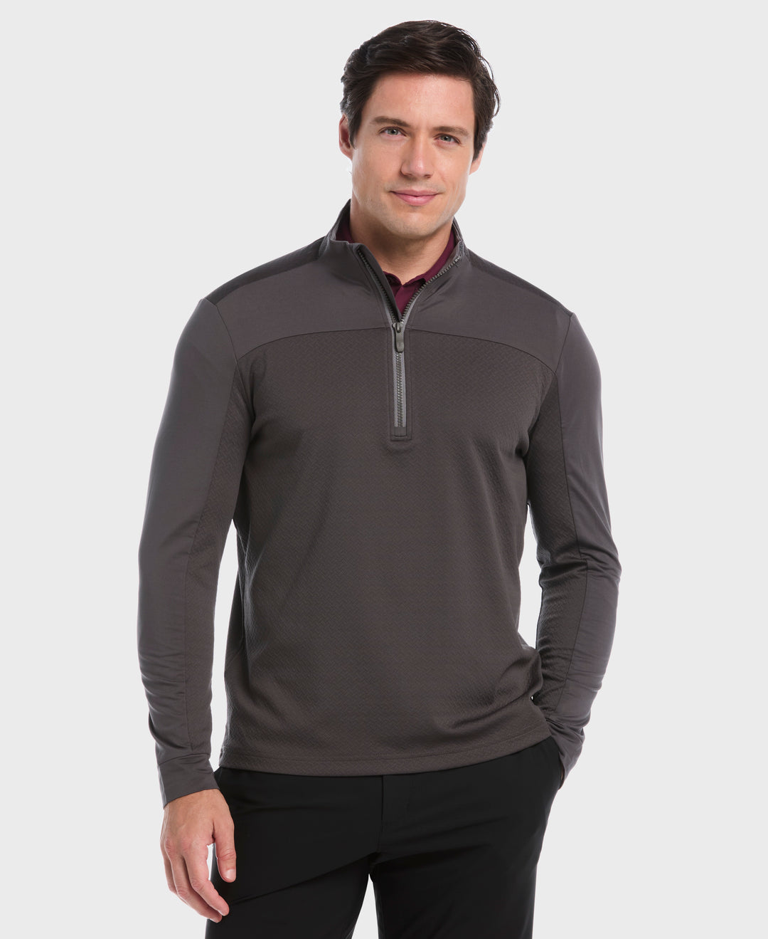1/4 Zip Mixed Media Pullover (Asphalt) 
