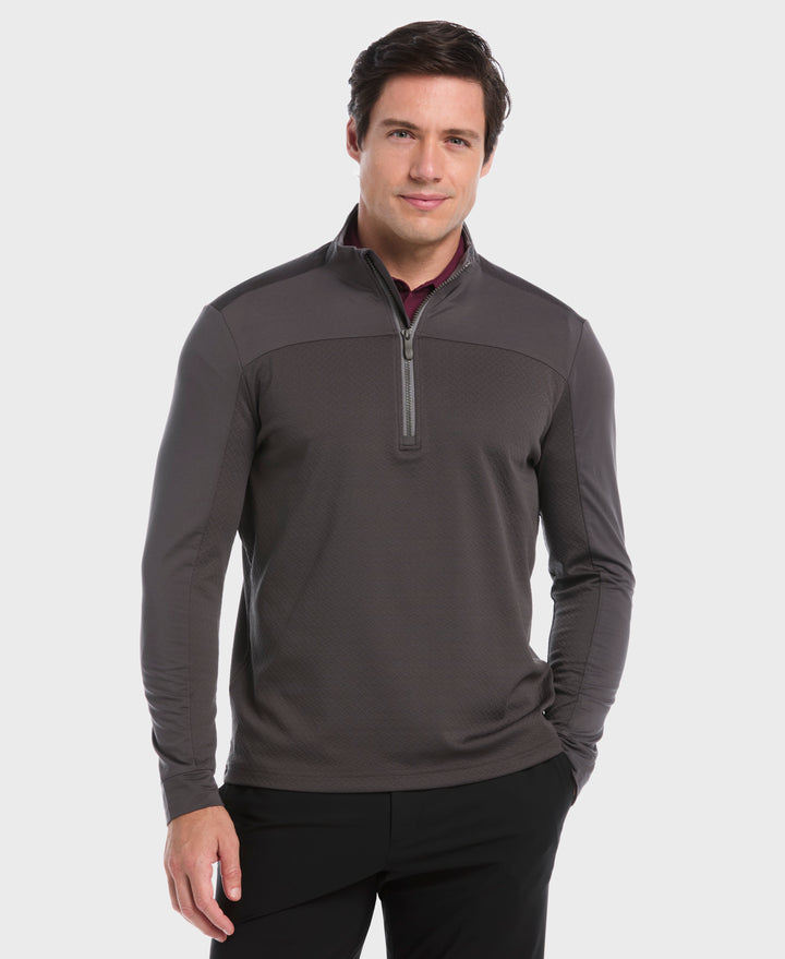 1/4 Zip Mixed Media Pullover (Asphalt) 