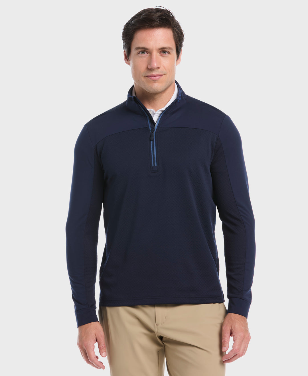 1/4 Zip Mixed Media Pullover (Black Iris) 