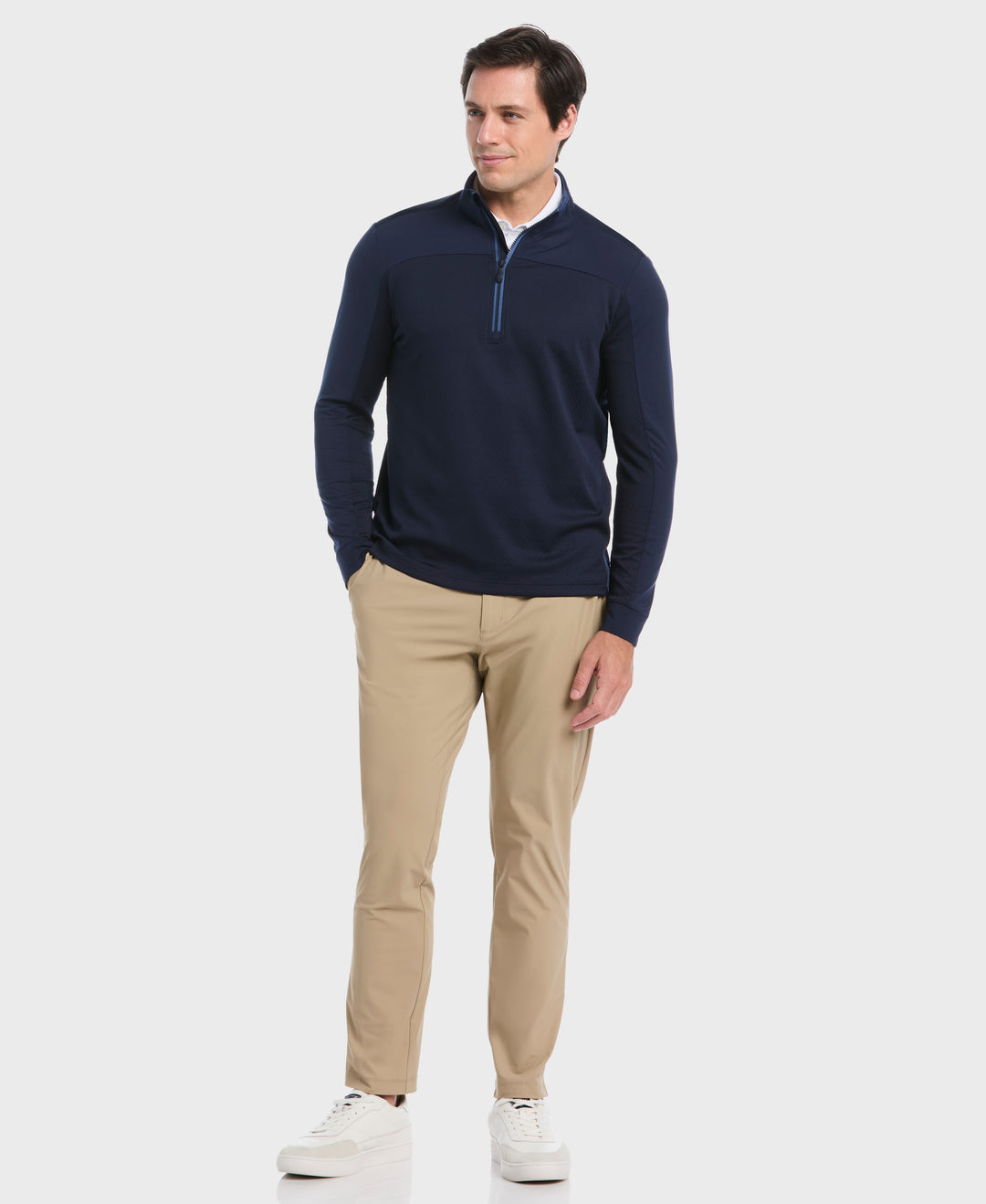 1/4 Zip Mixed Media Pullover (Black Iris) 