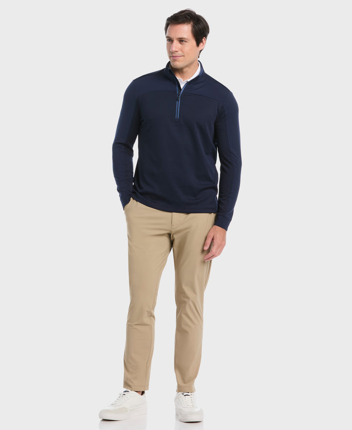 1/4 Zip Mixed Media Pullover (Black Iris) 