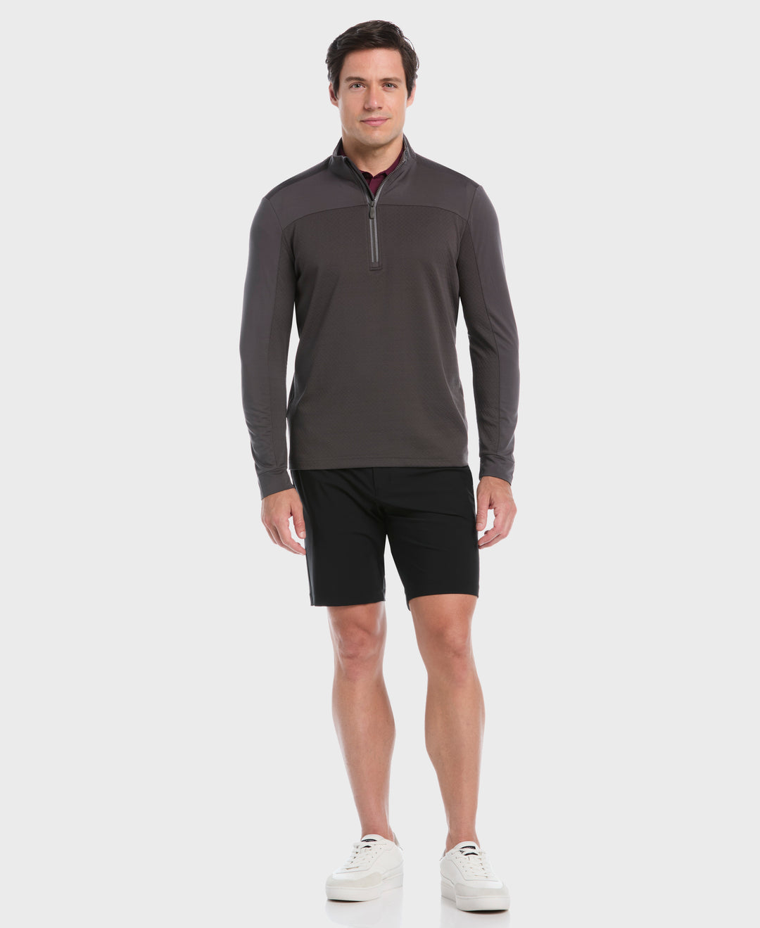 1/4 Zip Mixed Media Pullover (Asphalt) 