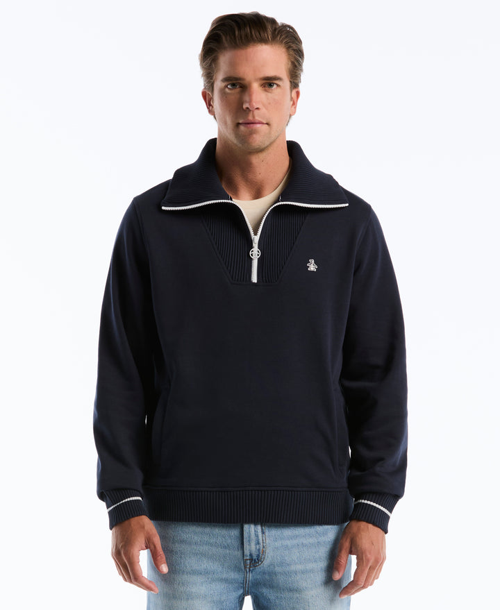 Organic Fleece Tipped Rib 1/4 Zip Pullover (Dark Sapphire) 
