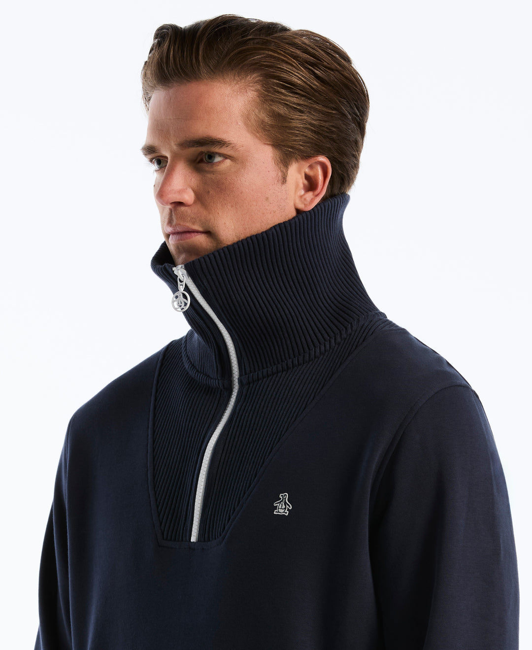 Organic Fleece Tipped Rib 1/4 Zip Pullover (Dark Sapphire) 