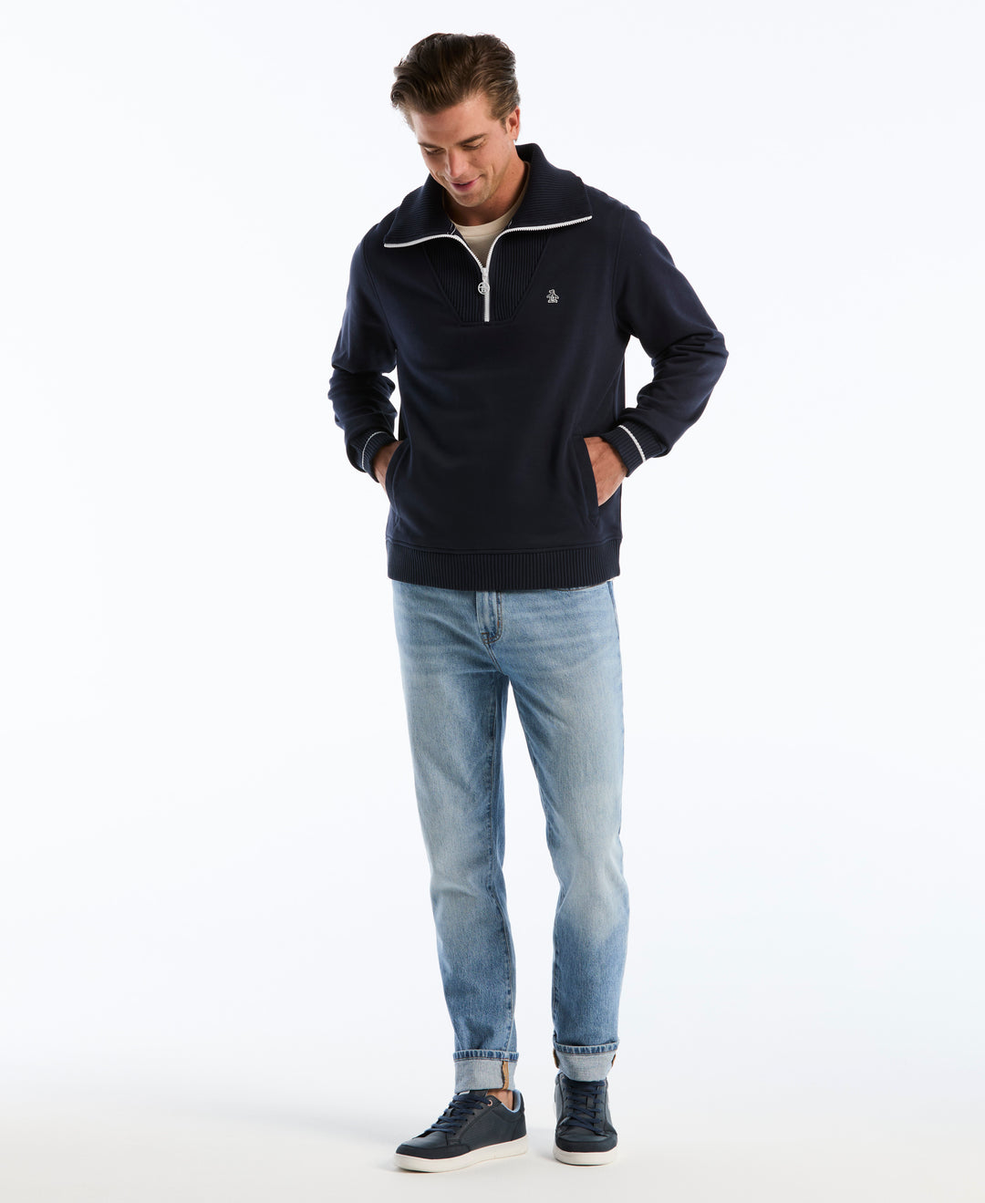Organic Fleece Tipped Rib 1/4 Zip Pullover (Dark Sapphire) 