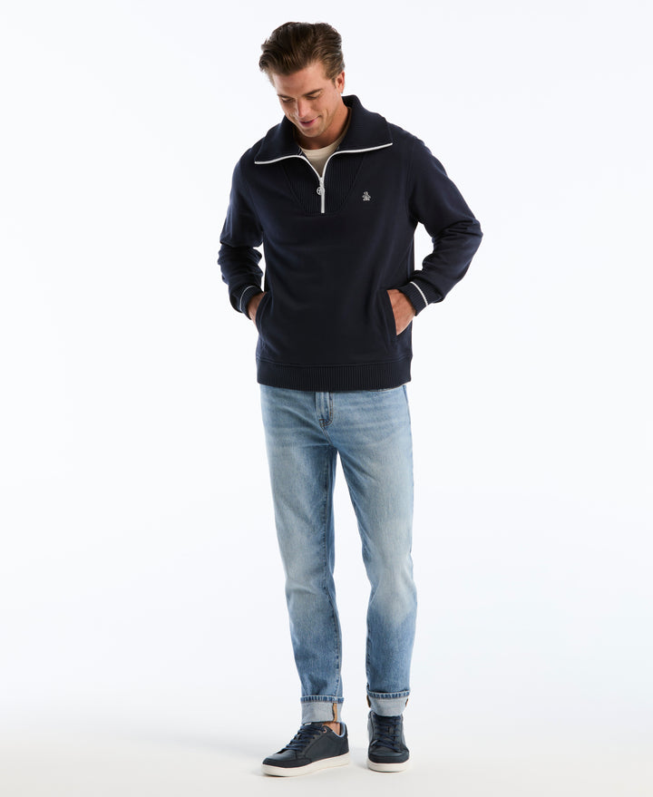 Organic Fleece Tipped Rib 1/4 Zip Pullover (Dark Sapphire) 