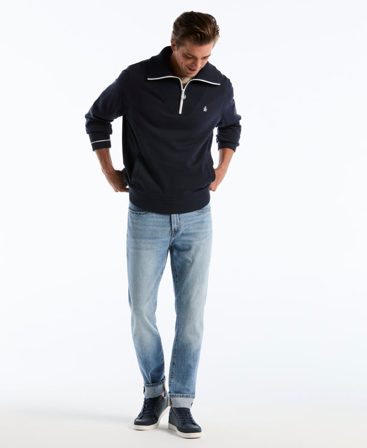 Organic Fleece Tipped Rib 1/4 Zip Pullover (Dark Sapphire) 