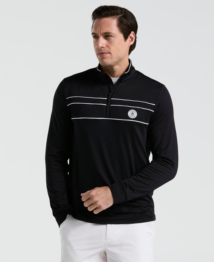 Quarter Zip Striped Golf Pull-Over-Golf Jackets-Caviar-S-Original Penguin