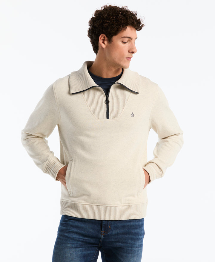 Organic Fleece Tipped Rib 1/4 Zip Pullover (Birch Htr) 