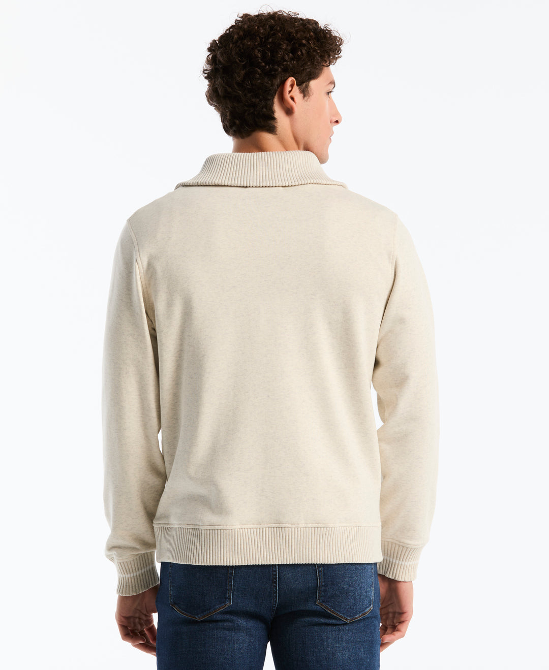 Organic Fleece Tipped Rib 1/4 Zip Pullover (Birch Htr) 