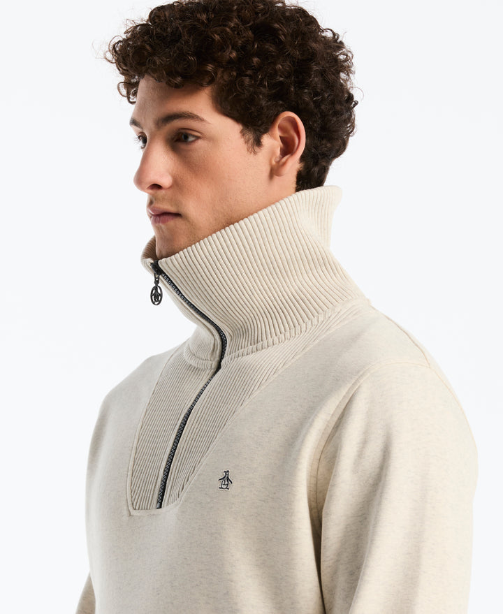 Organic Fleece Tipped Rib 1/4 Zip Pullover (Birch Htr) 