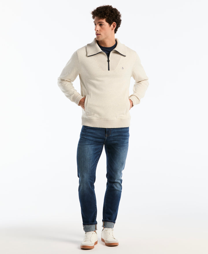 Organic Fleece Tipped Rib 1/4 Zip Pullover (Birch Htr) 