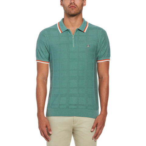 Tonal Check 1/4 Zip Polo Sweater (Oil Blue) 