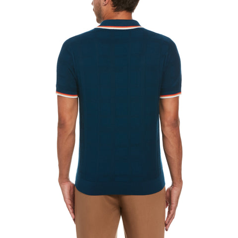 Tonal Check 1/4 Zip Polo Sweater (Oil Blue) 