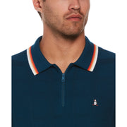 Tonal Check 1/4 Zip Polo Sweater (Poseidon Blue) 