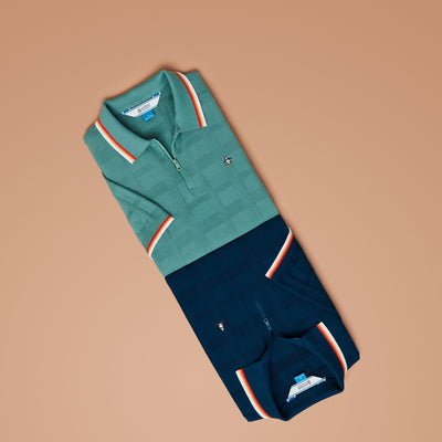 Quarter Zip Tonal Check Jacquard Sweater Polo-Polos-Original Penguin