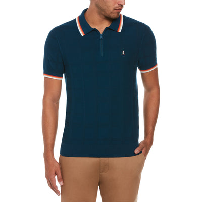 Tonal Check 1/4 Zip Polo Sweater (Poseidon Blue) 