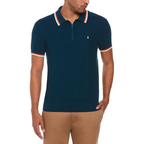 Tonal Check 1/4 Zip Polo Sweater (Poseidon Blue) 