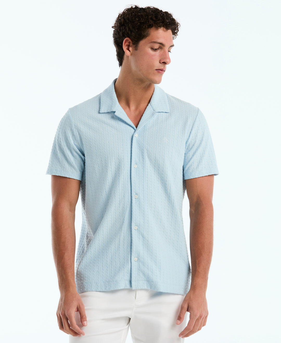 Raised Deco Texture Button Front Polo (Cool Blue) 
