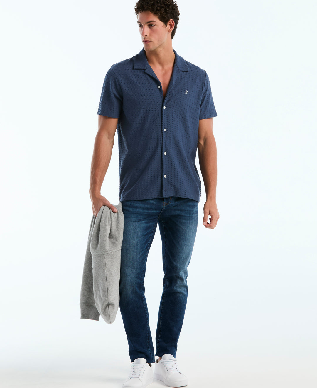 Raised Deco Texture Button Front Polo (Sargasso Sea) 