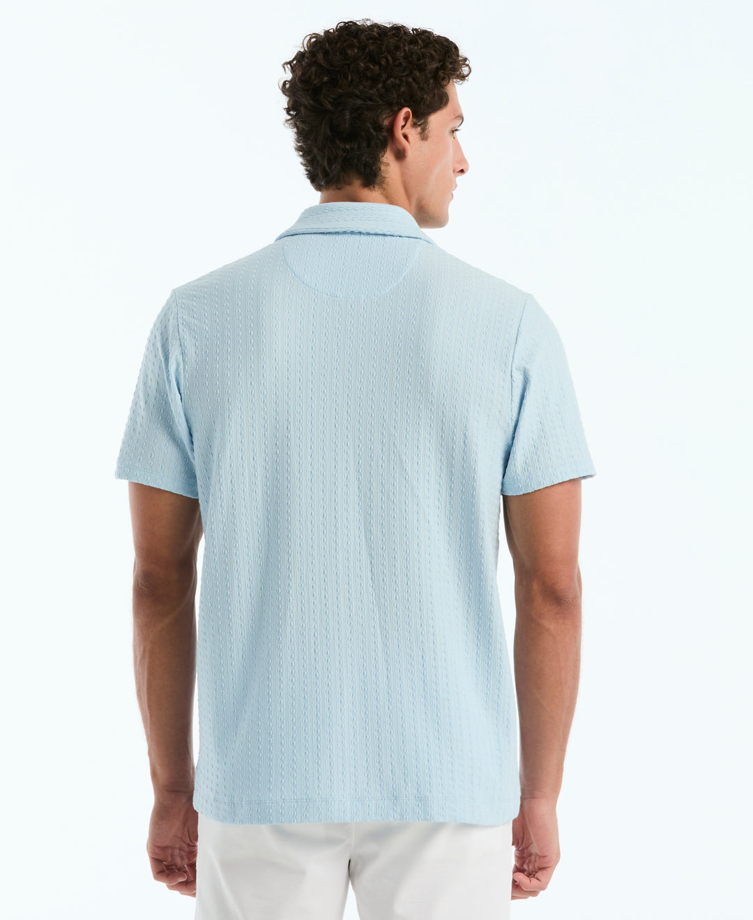 Raised Deco Texture Button Front Polo (Cool Blue) 