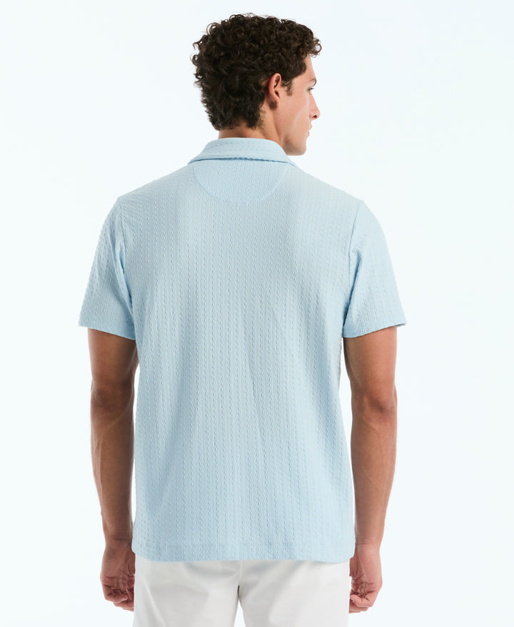 Raised Deco Texture Button Front Polo (Cool Blue) 
