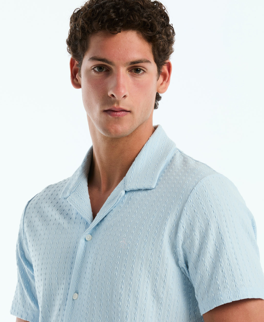 Raised Deco Texture Button Front Polo (Cool Blue) 