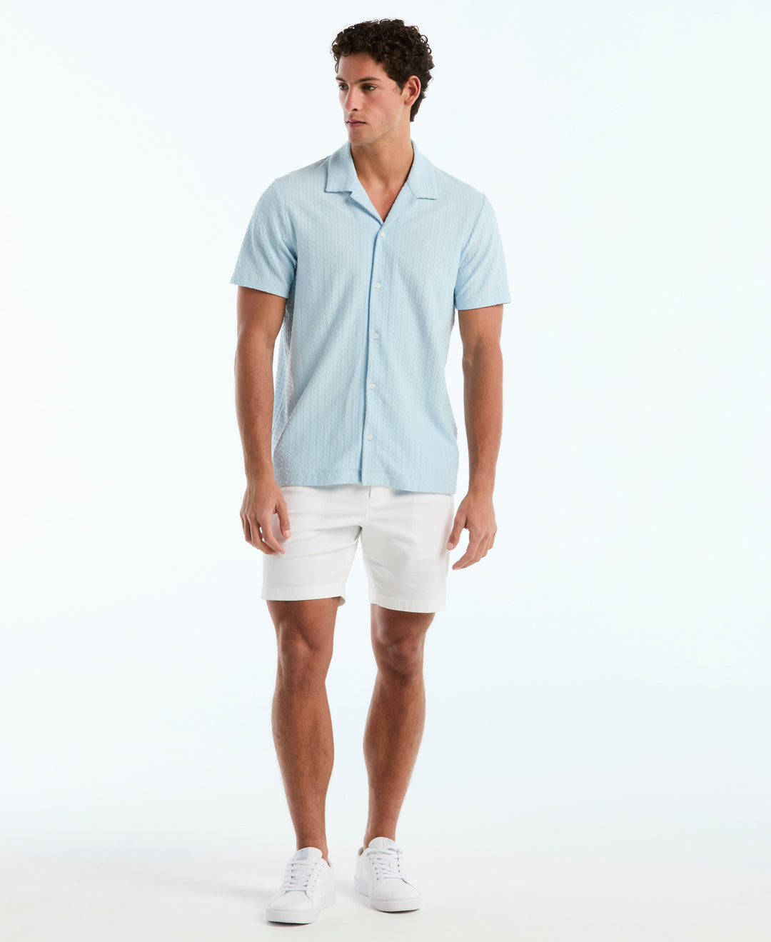 Raised Deco Texture Button Front Polo (Cool Blue) 