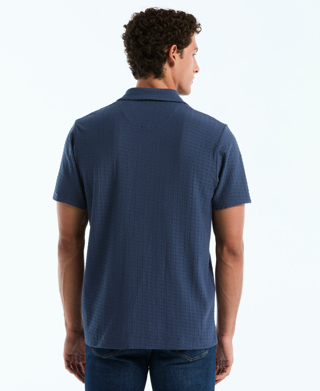Raised Deco Texture Button Front Polo (Sargasso Sea) 